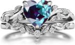 10k 14k 18k solid gold heart gemstone engagement ring set for women leaf art deco ring set heart cut vintage vine gemstone bridal wedding promise ring set size415.jpg