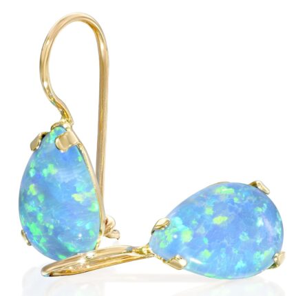 14k gold blue opal earrings solid yellow gold pear shape dangle earrings october birthstone gift teardrop jewelry handmade elegant gift for women.jpg