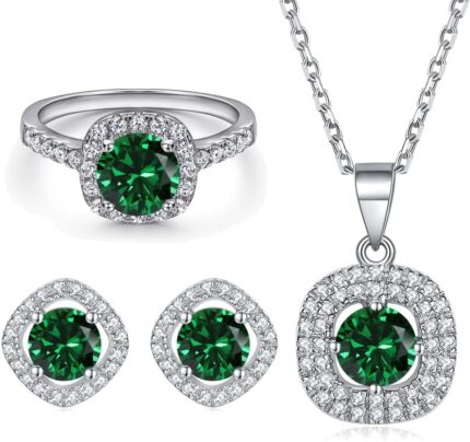 14k gold emerald moissanite earrings necklace ring set womens three piece jewelry set luxury green gemstone jewelry for high end events.jpg