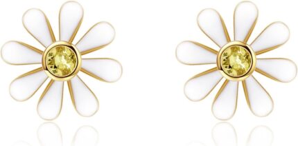 14k real gold paw printdaisymushroombeefour leaf cloverpearl earring stud 14kt animal flower jewelry for women.jpg
