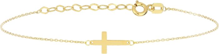 14k solid gold cross bracelet for women or baby real solid gold sideways adjustable cross bracelet gold plated bracelet for women or teen religious christian baptism gift for her.jpg