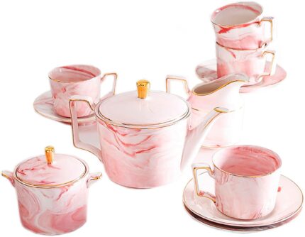 15 piece porcelain tea set coffee cups and saucers set of 6 wedding tea sets with sugar bowl milk pitcher cream pitcher spoons pink.jpg
