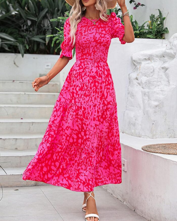 1746671320 btfbm women casual summer dresses 2025 spring crew neck ruffle short sleeve floral print smocked boho flowy maxi dress.jpg