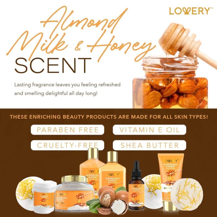 1746674845 gift basket for women 10 pc almond milk honey beauty personal care set home bath pampering package for relaxing spa self care kit thank you birthday mom anniversary gift.jpg
