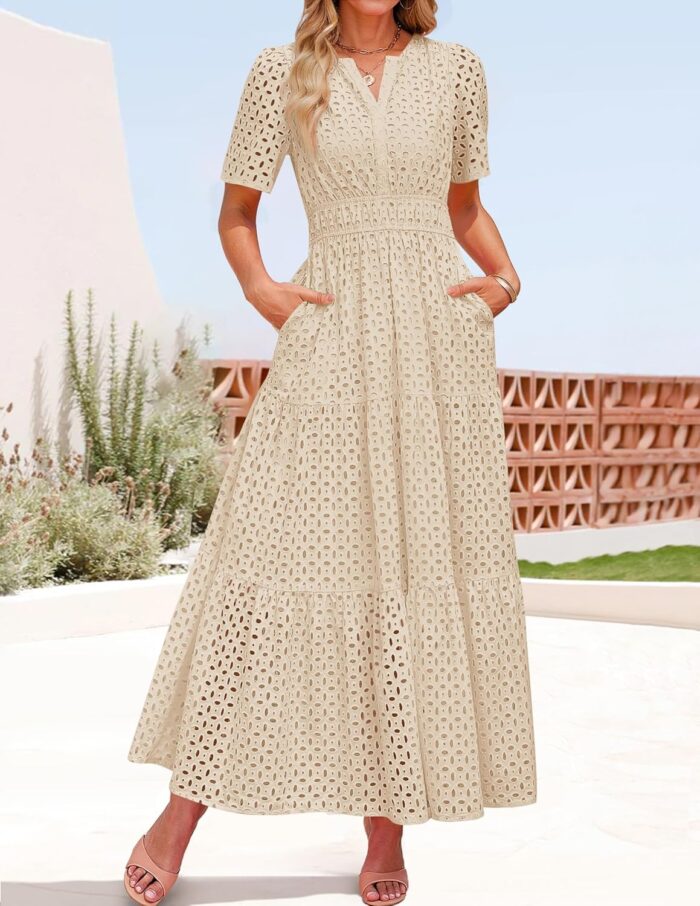 1746676950 zesica womens 2025 summer short sleeve maxi dress casual v neck hollow out eyelet ruffle swing a line long dresses.jpg