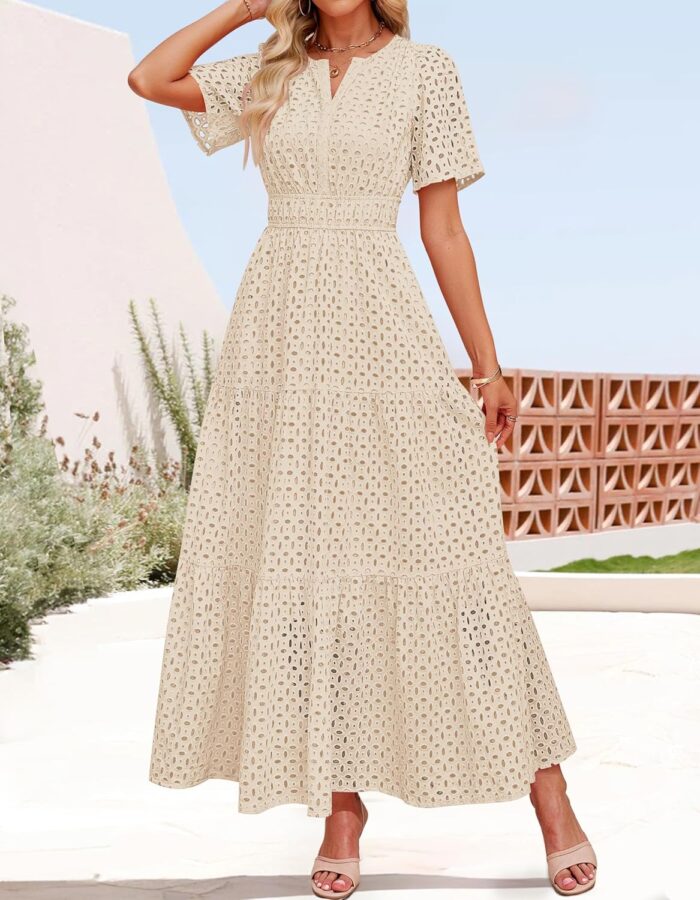 1746676952 zesica womens 2025 summer short sleeve maxi dress casual v neck hollow out eyelet ruffle swing a line long dresses.jpg