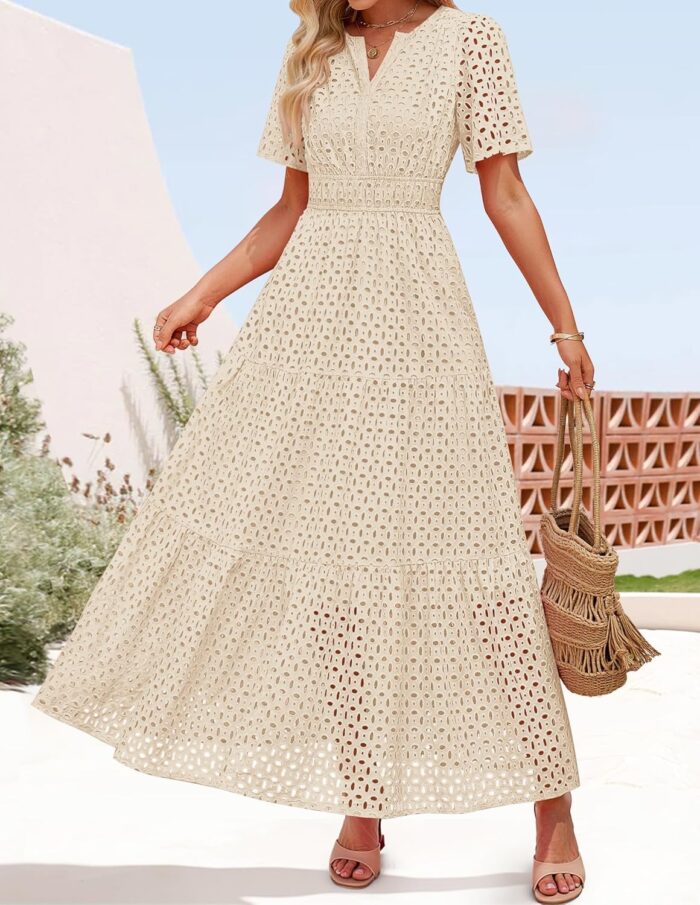 1746676957 zesica womens 2025 summer short sleeve maxi dress casual v neck hollow out eyelet ruffle swing a line long dresses.jpg