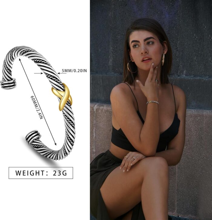 1746687516 cable bracelets for women two tone cuff bangle mixed metal bracelets designer dupes jewelry for her.jpg
