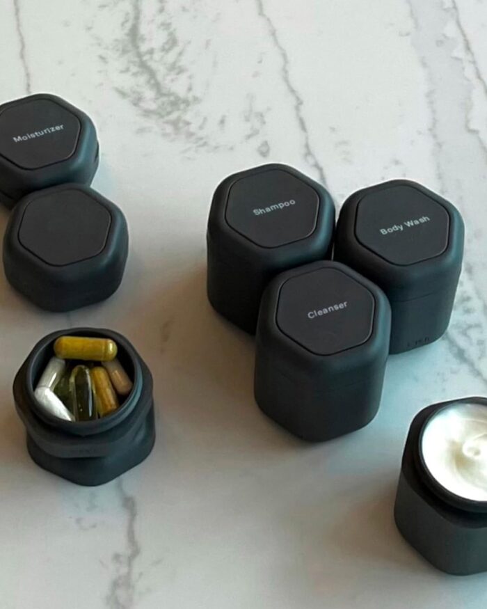 1746691709 cadence travel containers daily routine capsule set magnetic travel capsules for shampoo conditioner body wash pills and more 4 flex mediums 1.32oz 3 flex smalls 0.56oz pacific.jpg