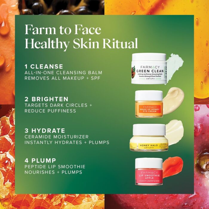 1746727371 farmacy bestsellers skin care set includes green clean cleansing balm wake up honey eye cream honey halo face moisturizer lip smoothie travel size skincare for healthy glowing skin 4 count.jpg