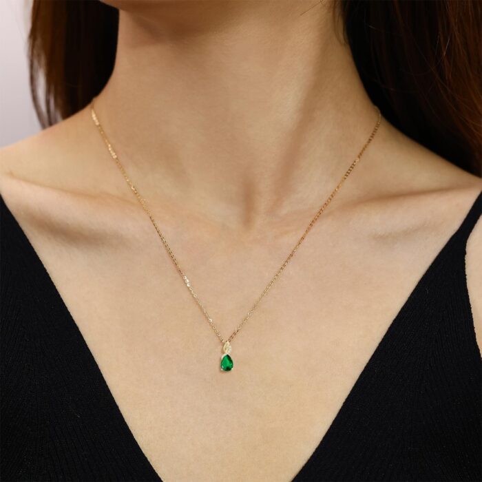 1746730104 fancime 14k solid yellow gold teardrop pendant with diamond birthstone necklace birthday gifts for mom women sterling silver chain 16 2 extender.jpg