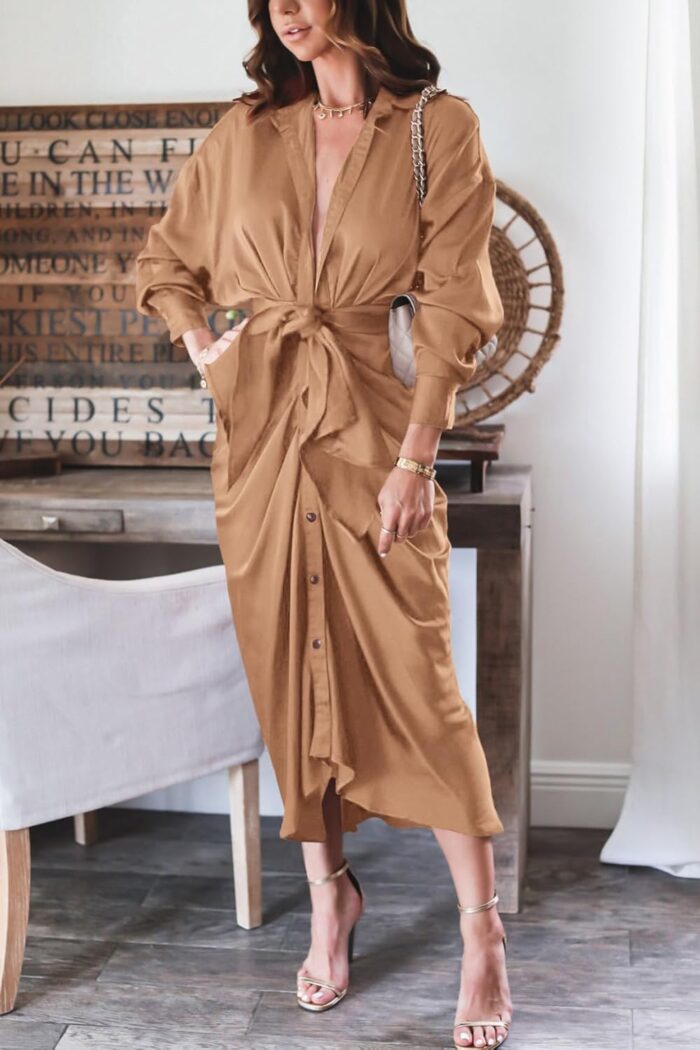 1746734298 btfbm women long sleeve satin dress 2025 summer spring lapel v neck button down elegant belted ruched maxi shirt dresses.jpg