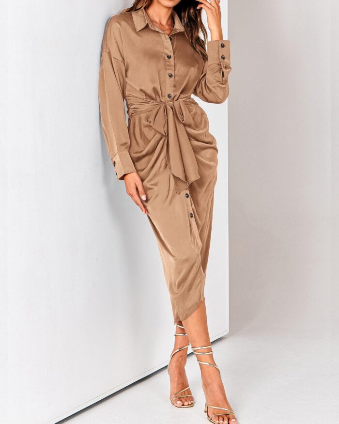 1746734305 btfbm women long sleeve satin dress 2025 summer spring lapel v neck button down elegant belted ruched maxi shirt dresses.jpg