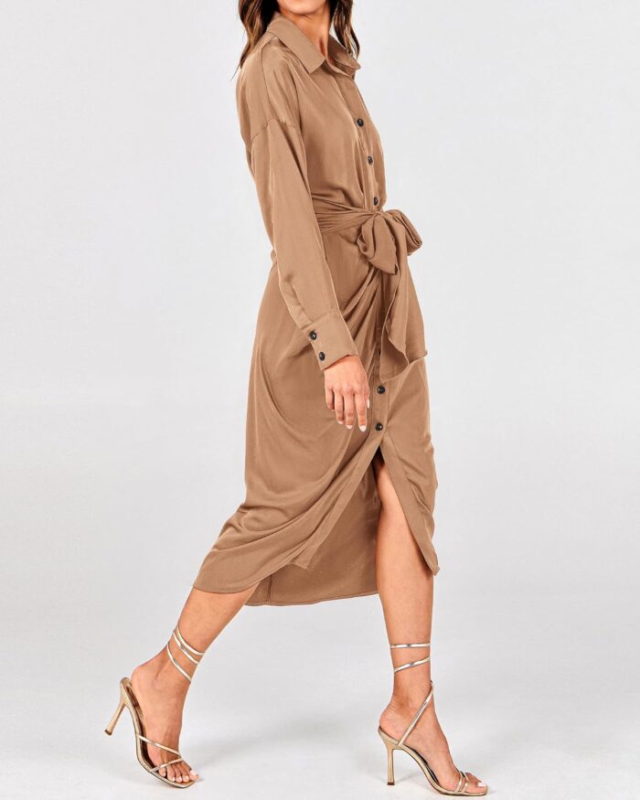 1746734314 btfbm women long sleeve satin dress 2025 summer spring lapel v neck button down elegant belted ruched maxi shirt dresses.jpg