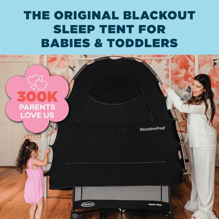 1746734605 slumberpod with fan the original blackout sleep tent travel essential for baby and toddlers mini crib and pack n play cover sleep pod with monitor pouch and fan pouch blocks 95 light black.jpg