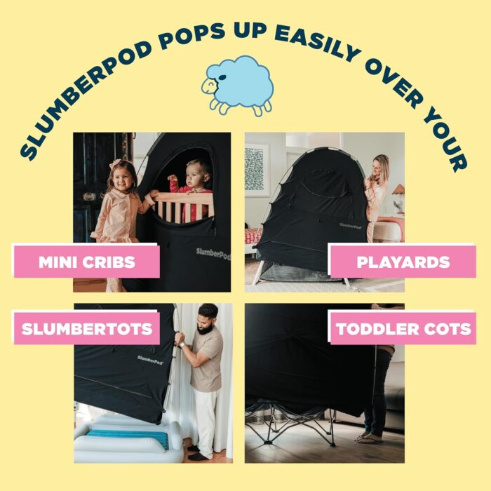 1746734612 slumberpod with fan the original blackout sleep tent travel essential for baby and toddlers mini crib and pack n play cover sleep pod with monitor pouch and fan pouch blocks 95 light black.jpg