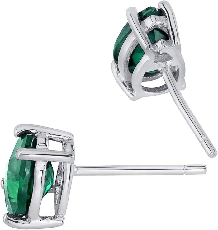 1746737720 peora solid 14k white gold created emerald earrings for women classic solitaire studs 7x5mm pear shape 1.25 carats total friction back dainty green earrings emerald jewelry.jpg