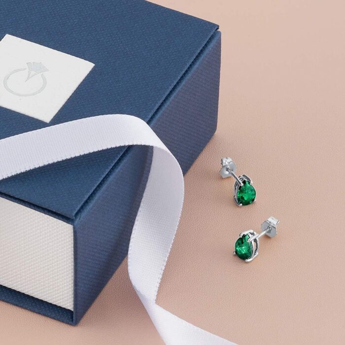 1746737725 peora solid 14k white gold created emerald earrings for women classic solitaire studs 7x5mm pear shape 1.25 carats total friction back dainty green earrings emerald jewelry.jpg