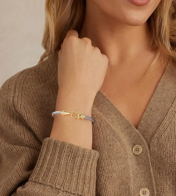 1746738301 cable bracelets for women two tone cuff bangle with turquoise hook clasp mixed metal bracelets designer dupes jewelry for her.jpg