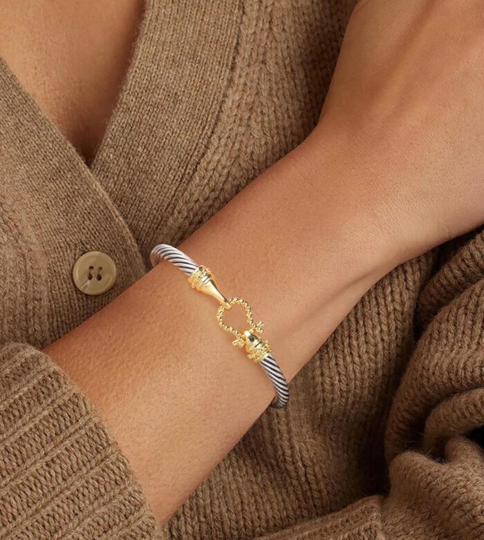 1746738304 cable bracelets for women two tone cuff bangle with turquoise hook clasp mixed metal bracelets designer dupes jewelry for her.jpg