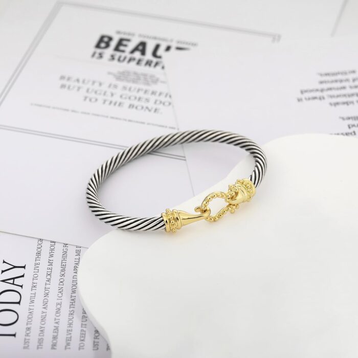 1746738306 cable bracelets for women two tone cuff bangle with turquoise hook clasp mixed metal bracelets designer dupes jewelry for her.jpg