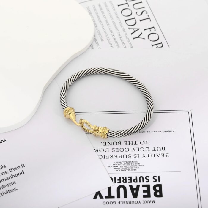 1746738307 cable bracelets for women two tone cuff bangle with turquoise hook clasp mixed metal bracelets designer dupes jewelry for her.jpg