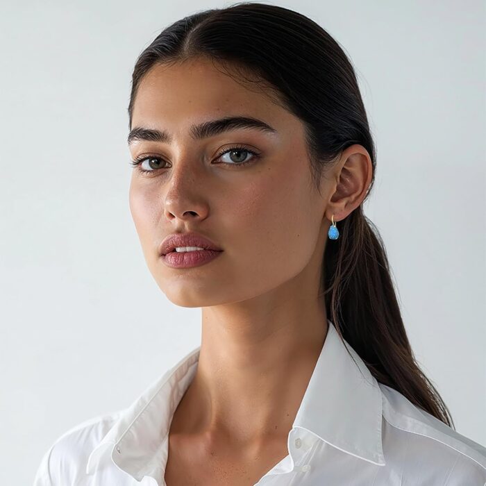 1746750490 14k gold blue opal earrings solid yellow gold pear shape dangle earrings october birthstone gift teardrop jewelry handmade elegant gift for women.jpg