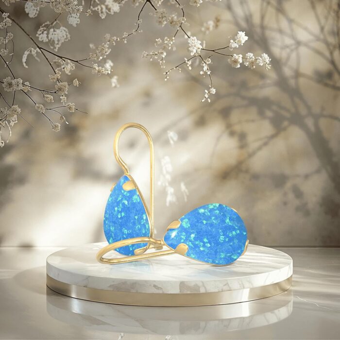 1746750493 14k gold blue opal earrings solid yellow gold pear shape dangle earrings october birthstone gift teardrop jewelry handmade elegant gift for women.jpg