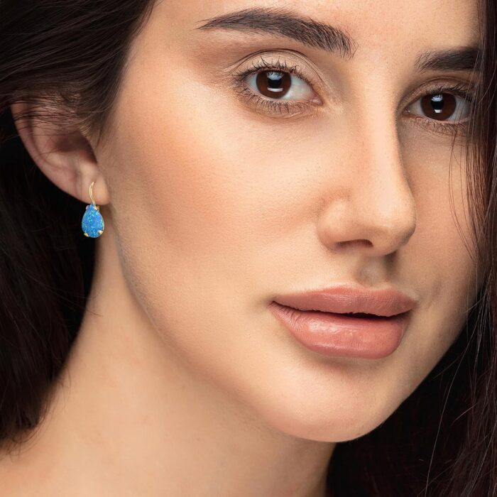 1746750499 14k gold blue opal earrings solid yellow gold pear shape dangle earrings october birthstone gift teardrop jewelry handmade elegant gift for women.jpg