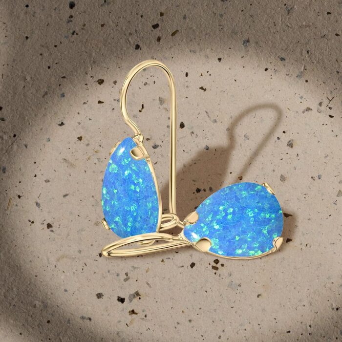 1746750501 14k gold blue opal earrings solid yellow gold pear shape dangle earrings october birthstone gift teardrop jewelry handmade elegant gift for women.jpg