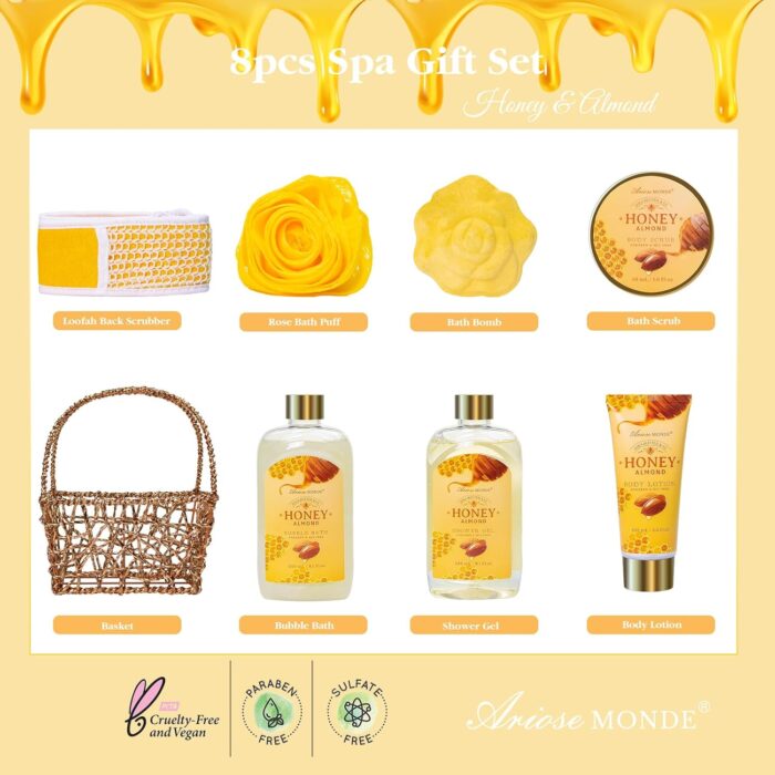1746758850 gift baskets spa gifts for women 8pcs honey almond bath gift set for women relaxation self care spa kit wbath bomb bubble bath mom birthday gifts christmas gifts thank you gifts.jpg