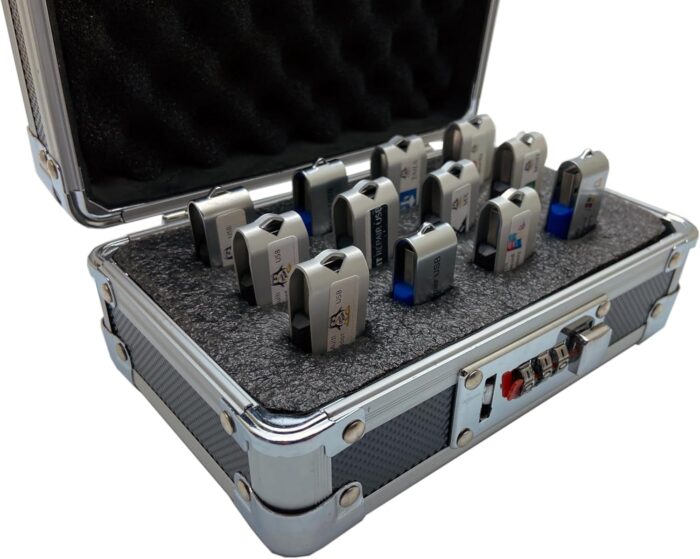 1746761472 flash usb thumb drive holder storage organizer case antistatic and shockproof aluminum extra small holds 12 usb slots.jpg