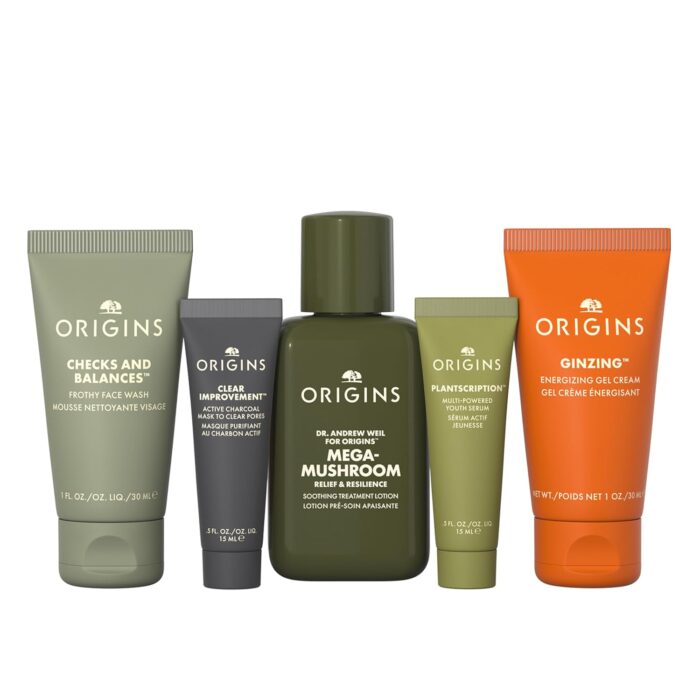 1746761608 origins bestselling skincare set features cleanser mask treatment lotion serum moisturizer with peptides hyaluronic acid niacinamide.jpg
