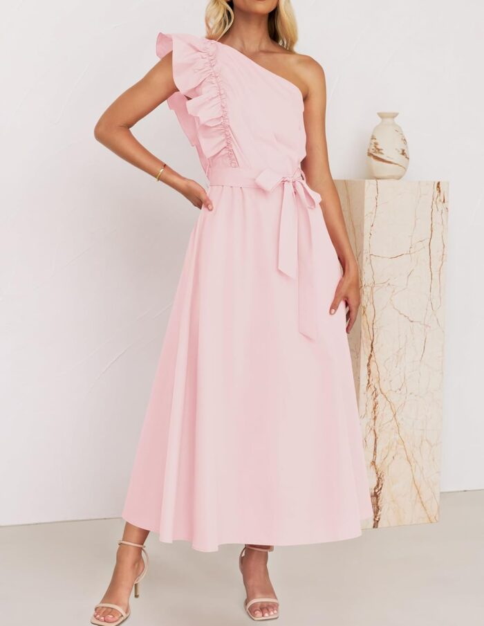 1746763887 zesica womens 2025 summer one shoulder ruffle dress sleeveless empire waist boho flowy maxi dresses.jpg