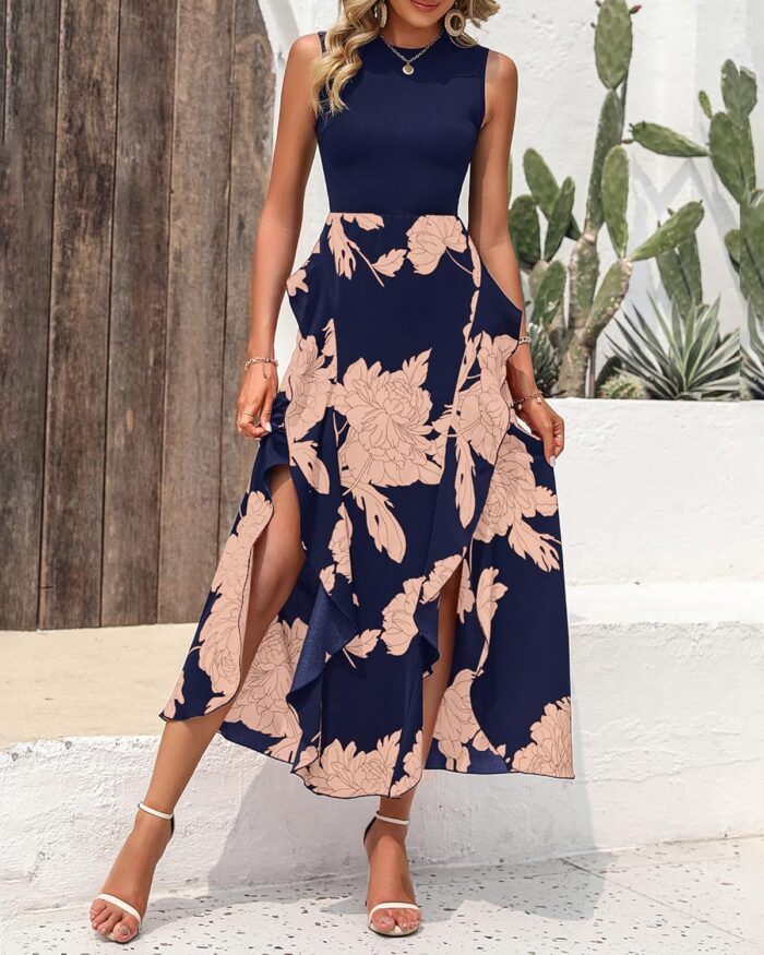 1746784517 btfbm women casual sleeveless summer dresses 2025 spring crewneck patchwork boho floral ruffle cocktail party midi dress.jpg