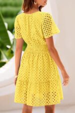 1746791850 prettygarden 2025 women summer short dress v neck short sleeve a line hollow out lace ruffle cute casual beach party dresses.jpg