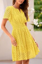 1746791851 prettygarden 2025 women summer short dress v neck short sleeve a line hollow out lace ruffle cute casual beach party dresses.jpg