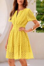 1746791857 prettygarden 2025 women summer short dress v neck short sleeve a line hollow out lace ruffle cute casual beach party dresses.jpg