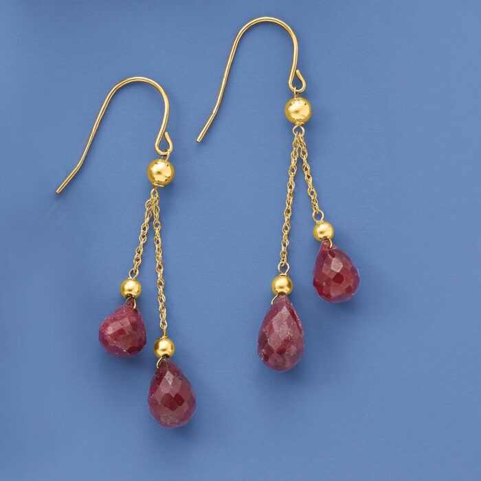 1746795152 ross simons 15.00 ct. t.w. ruby and bead double drop earrings in 14kt yellow gold.jpg