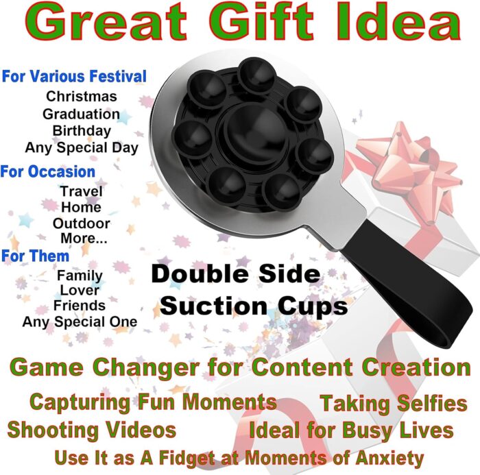 1746796857 silicone double sided universal phone holder suction octo cup buddy sticky grip cellphone case mount compatible with iphone aluminum alloy stand for selfie video tiktok gym shower kitchen.jpg