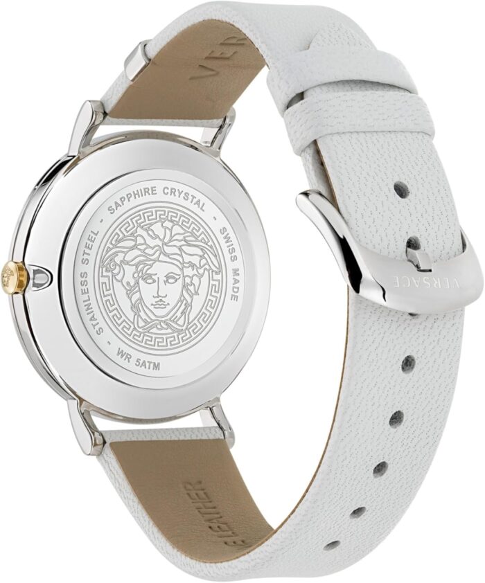 1746802322 versace v eternal collection luxury womens watch timepieces with a white strap featuring a stainless steel case and a silver dial.jpg