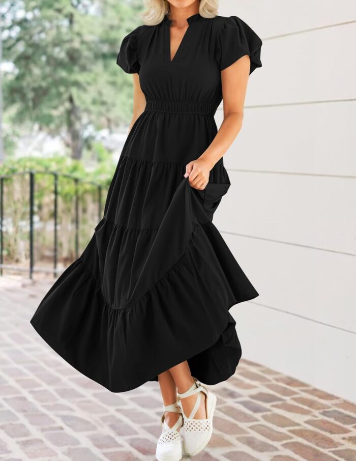 1746802846 zesica womens summer casual maxi dress 2025 puff short sleeve v neck ruffle tiered flowy boho beach dresses.jpg