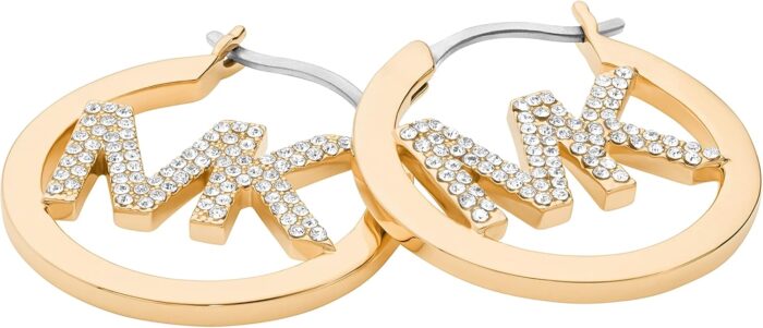 1746806169 michael kors brass and pave crystal mk logo hoop earrings for women color gold model mkj7635710.jpg