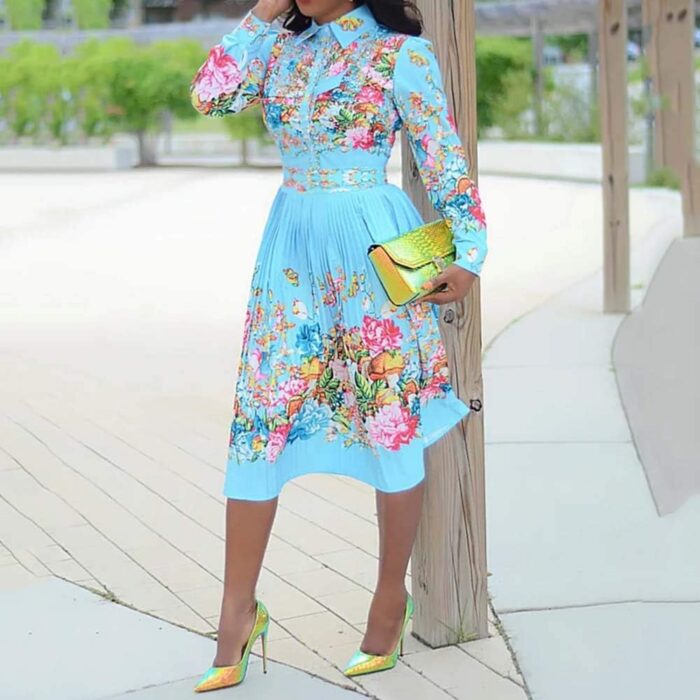1746806529 verwin lapel three quarter sleeve knee length pleated floral womens sheath dress.jpg