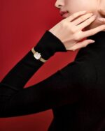 1746809923 small gold watch series womens watch diamond studded rectangular case adjustable stainless steel bracelet wrapped by stylish gift box elegant present watch for women.jpg
