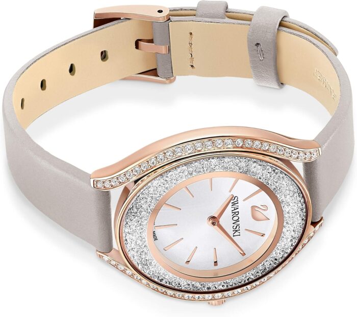 1746818082 swarovski crystalline aura watch taupe leather strap rose gold tone finish clear crystals swiss made part of the crystalline watch collection.jpg