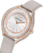 1746818084 swarovski crystalline aura watch taupe leather strap rose gold tone finish clear crystals swiss made part of the crystalline watch collection.jpg