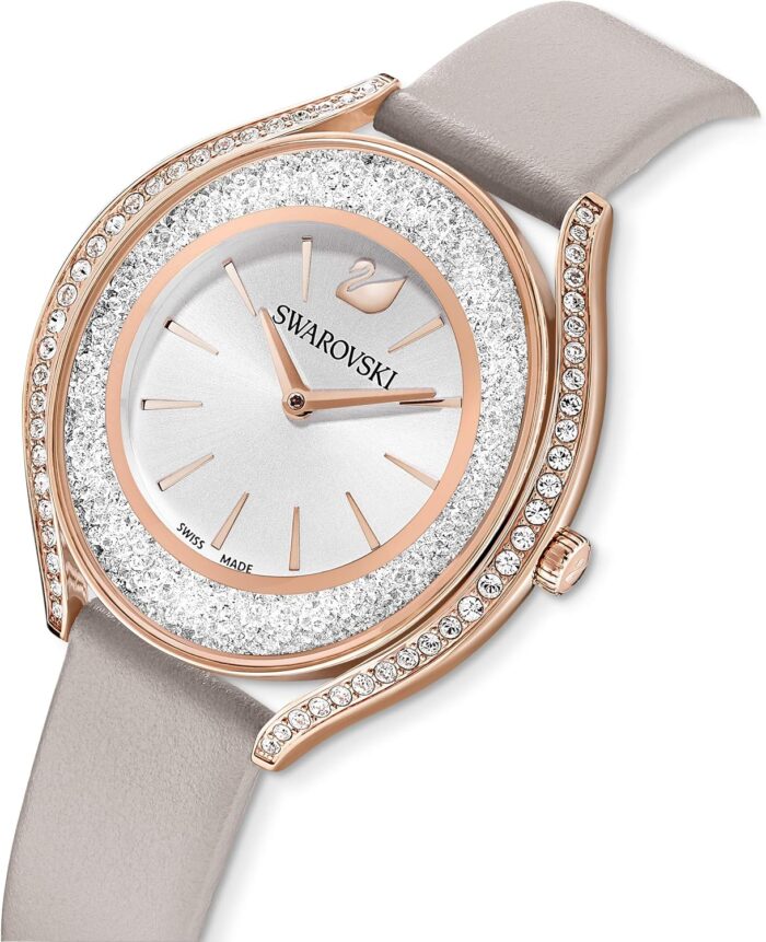 1746818084 swarovski crystalline aura watch taupe leather strap rose gold tone finish clear crystals swiss made part of the crystalline watch collection.jpg