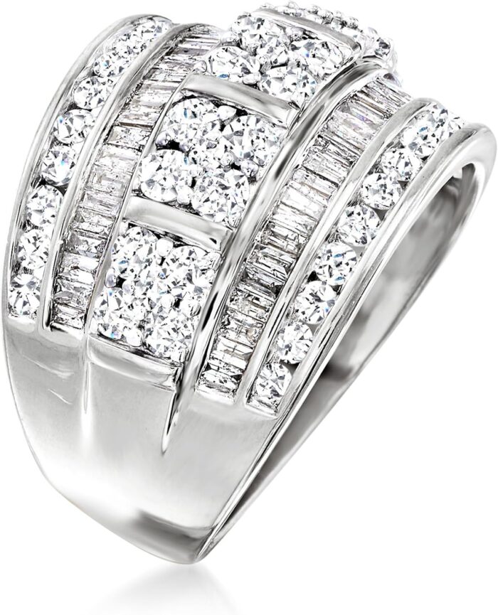 1746822346 ross simons 2.00 ct. t.w. baguette and round diamond multi row ring in sterling silver.jpg