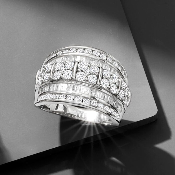 1746822350 ross simons 2.00 ct. t.w. baguette and round diamond multi row ring in sterling silver.jpg